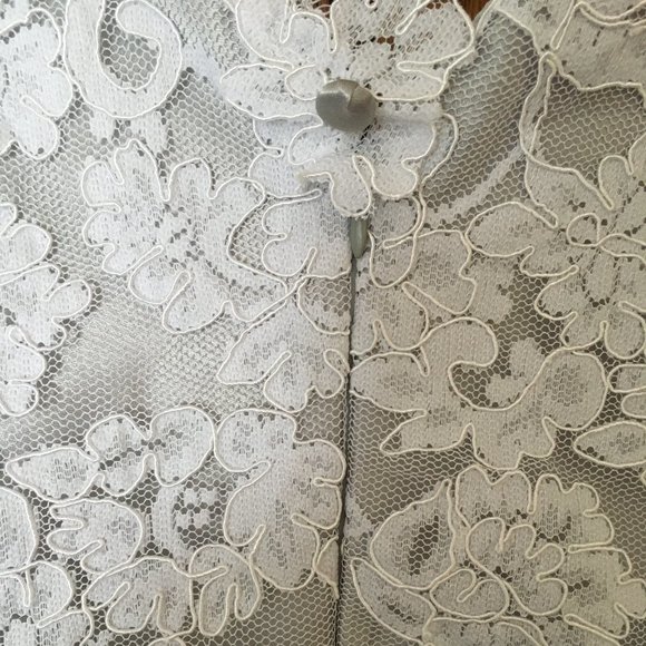 Bridal MOB Dress Silver Satin White Lace V-neck Dress Size 10 Medium - Picture 5 of 16
